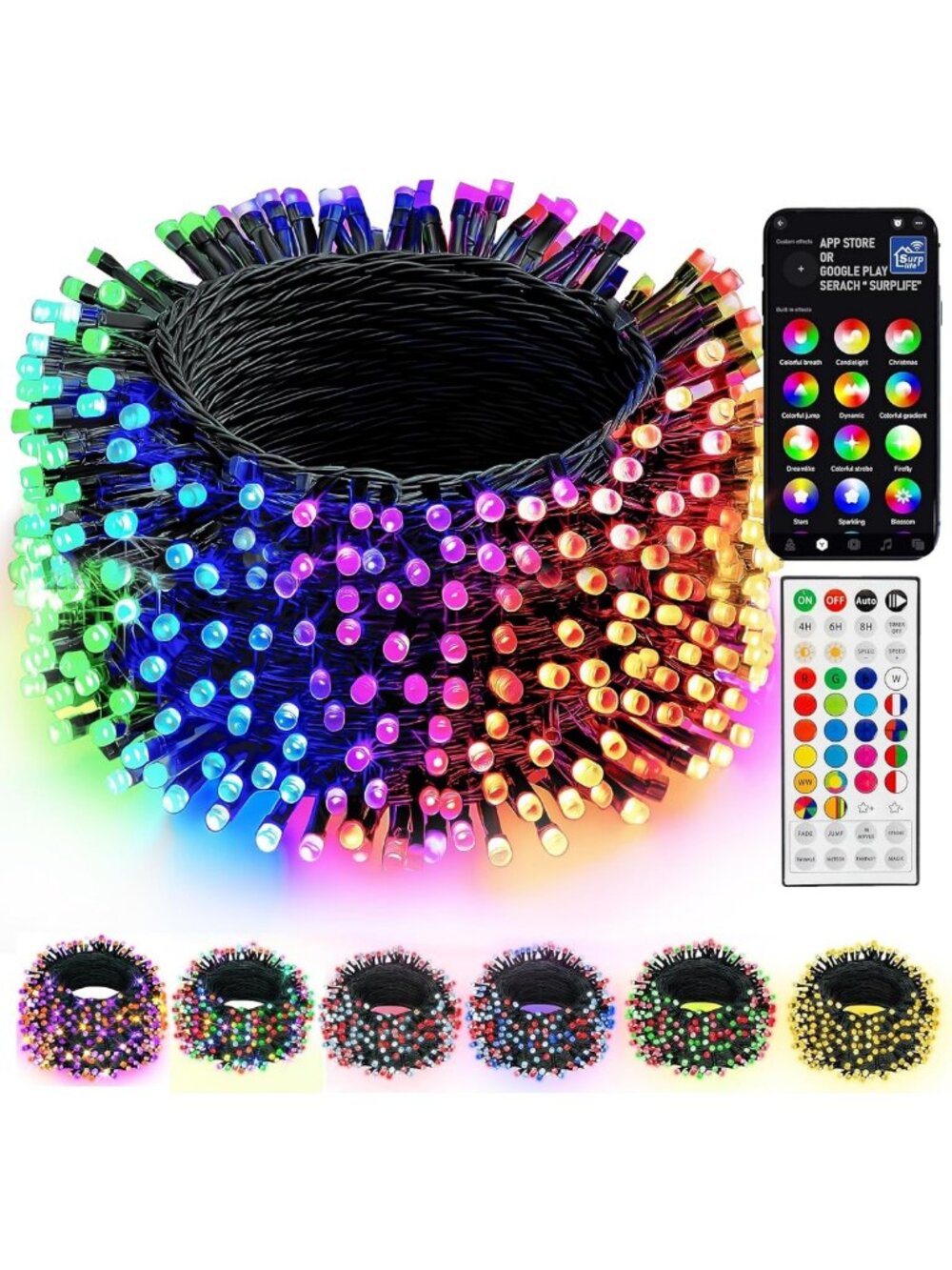 300 LED Color Changing String Lights - 98FT Smart Remote & App Control for